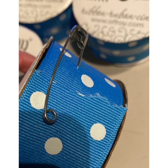 Offray Polka Dot Ribbon Spools (4) 1-1/2" X 9" Island Blue + 2 Blue Sheer Ribbon - Picture 5 of 9